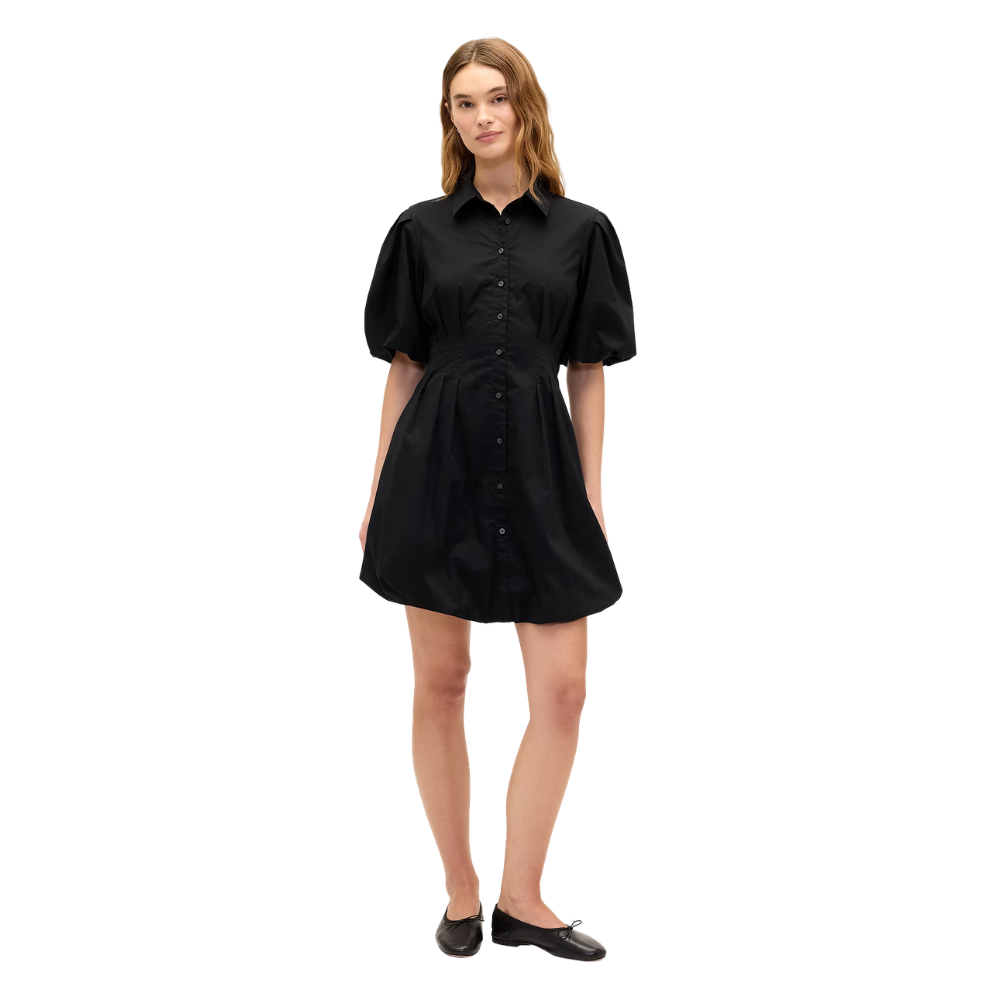 Women's Black Mini Bubble Shirtdress
