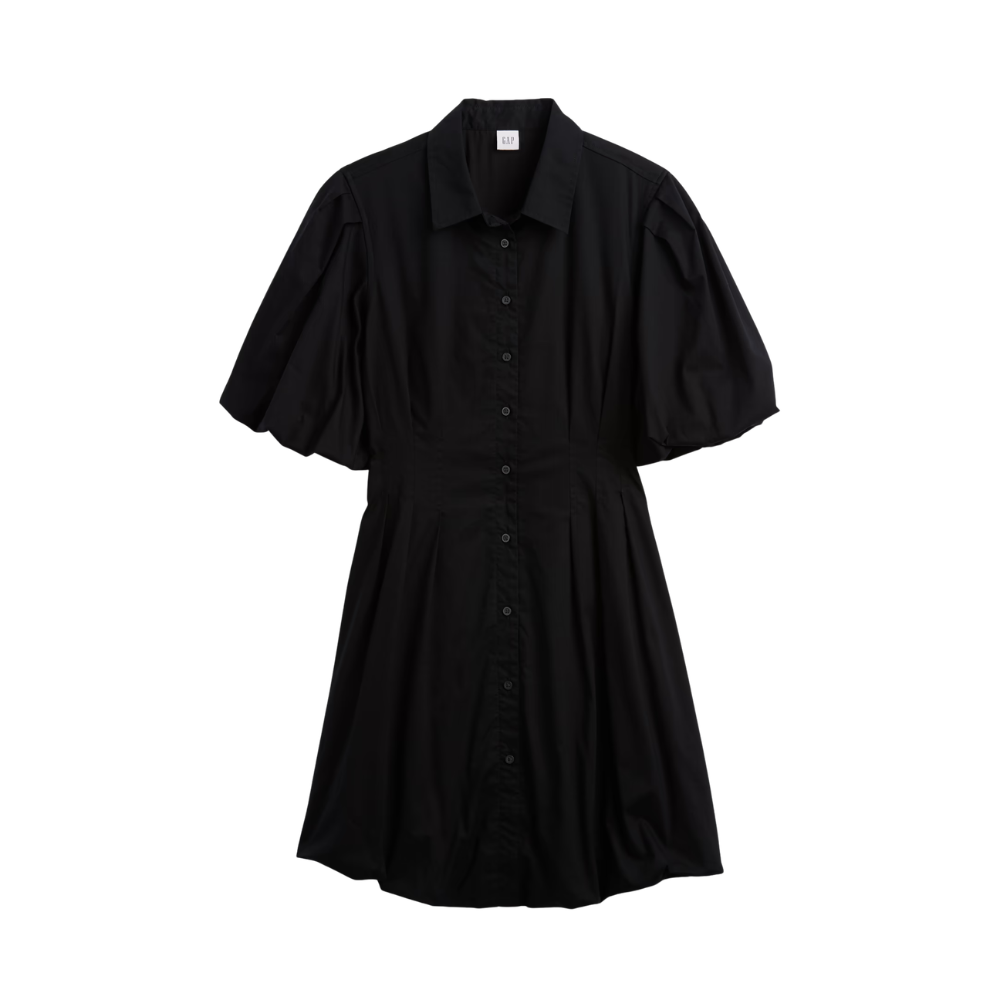 Women's Black Mini Bubble Shirtdress