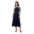 Women's Dark Blue Denim Halter Midi Dress