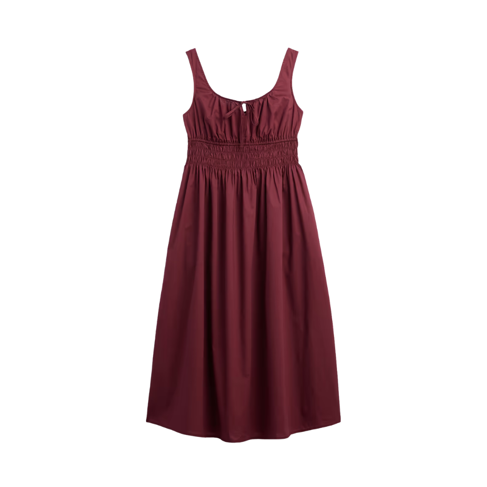 Women's Smocked Tie Front Midi Dress