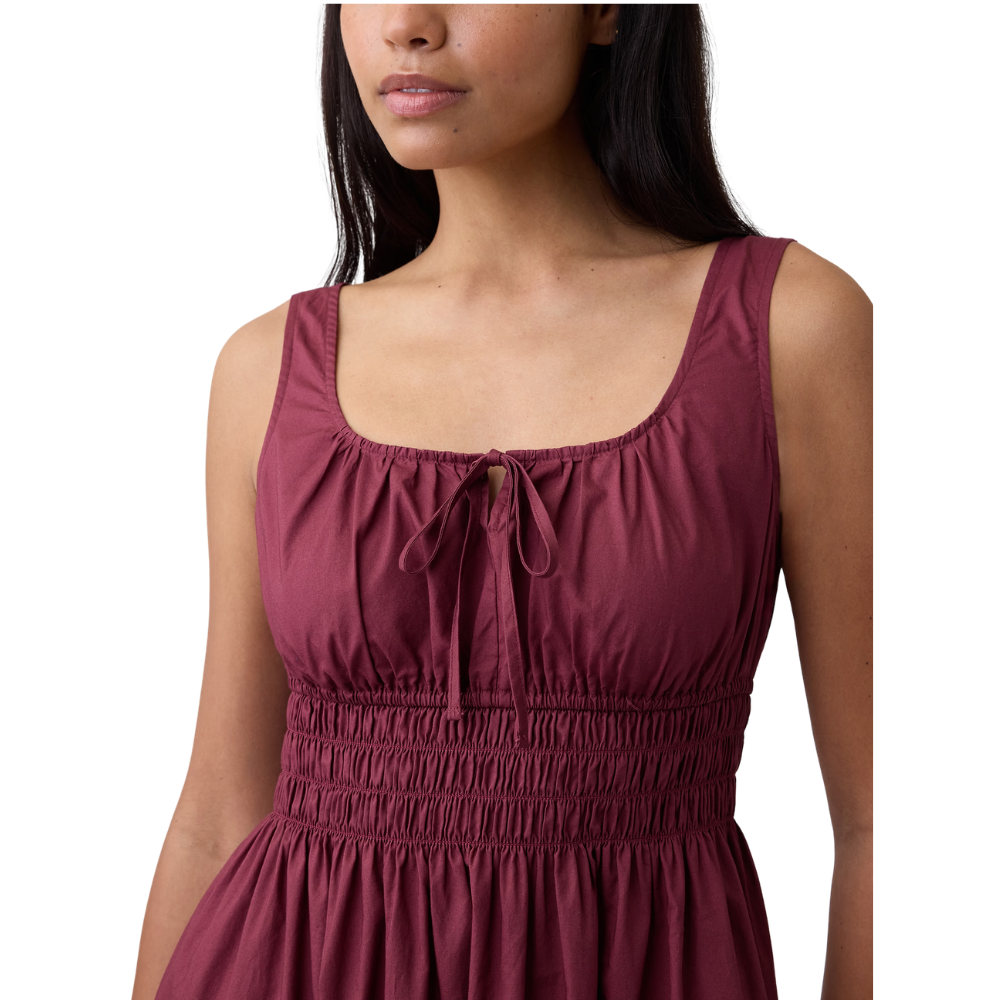 Women's Smocked Tie Front Midi Dress