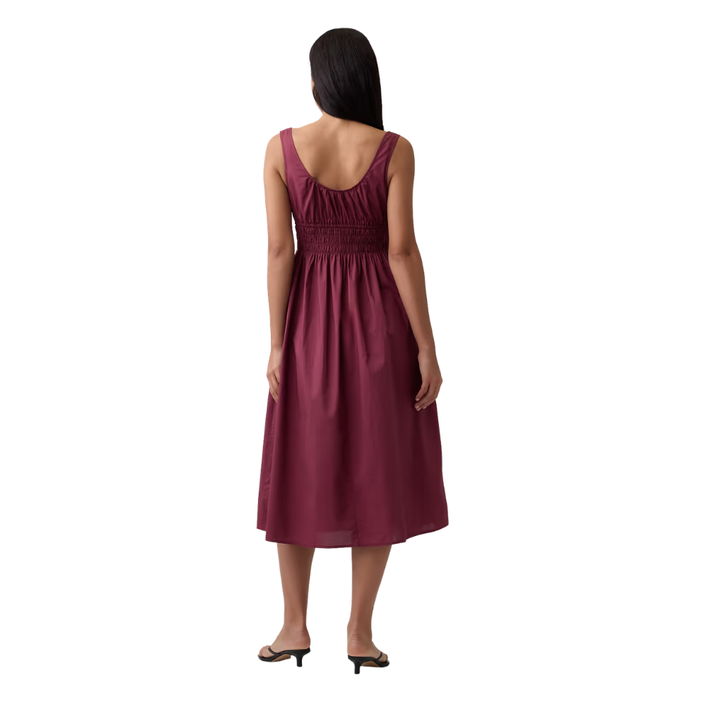Women's Smocked Tie Front Midi Dress