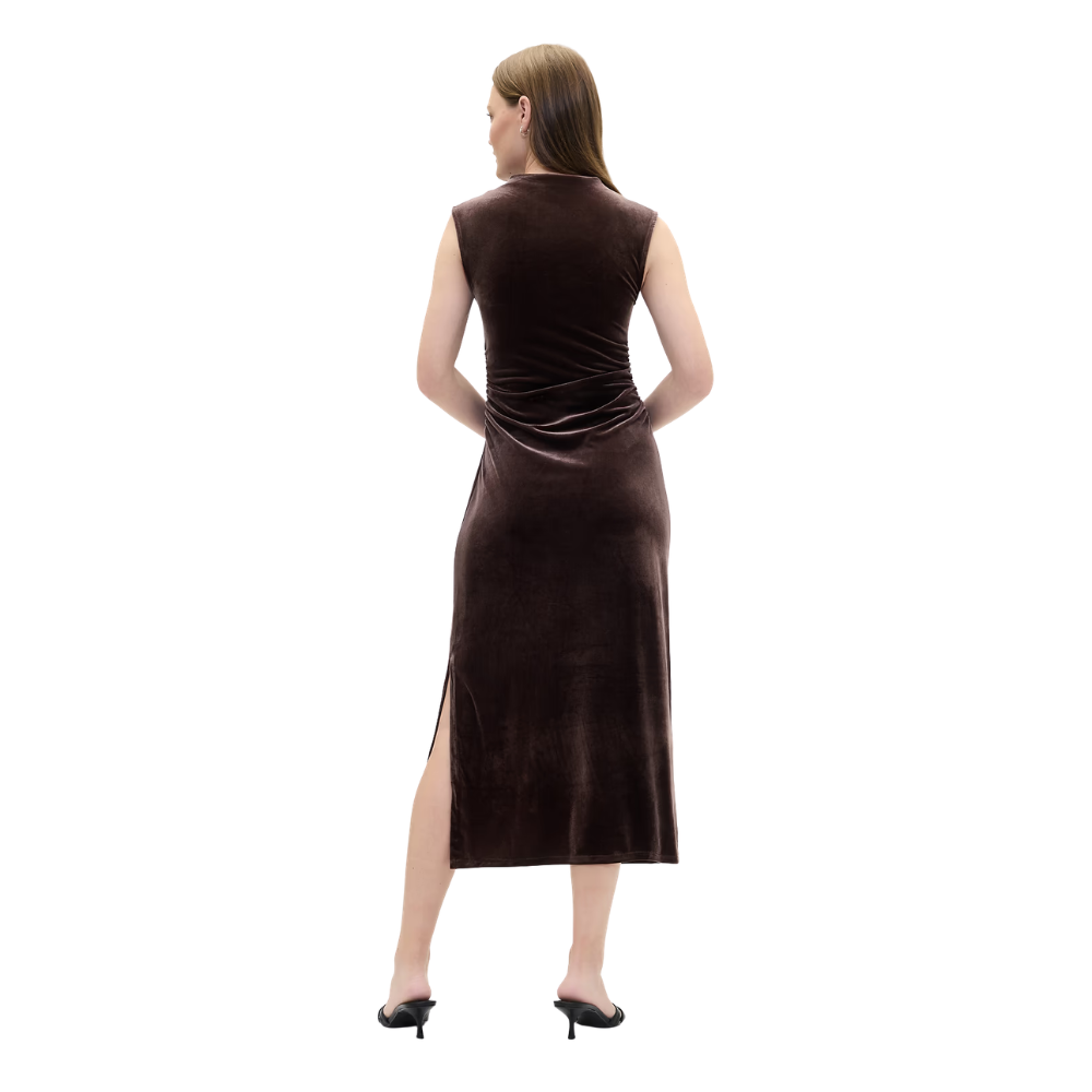 Women's Velvet Mock Neck Ruched Midi Dress