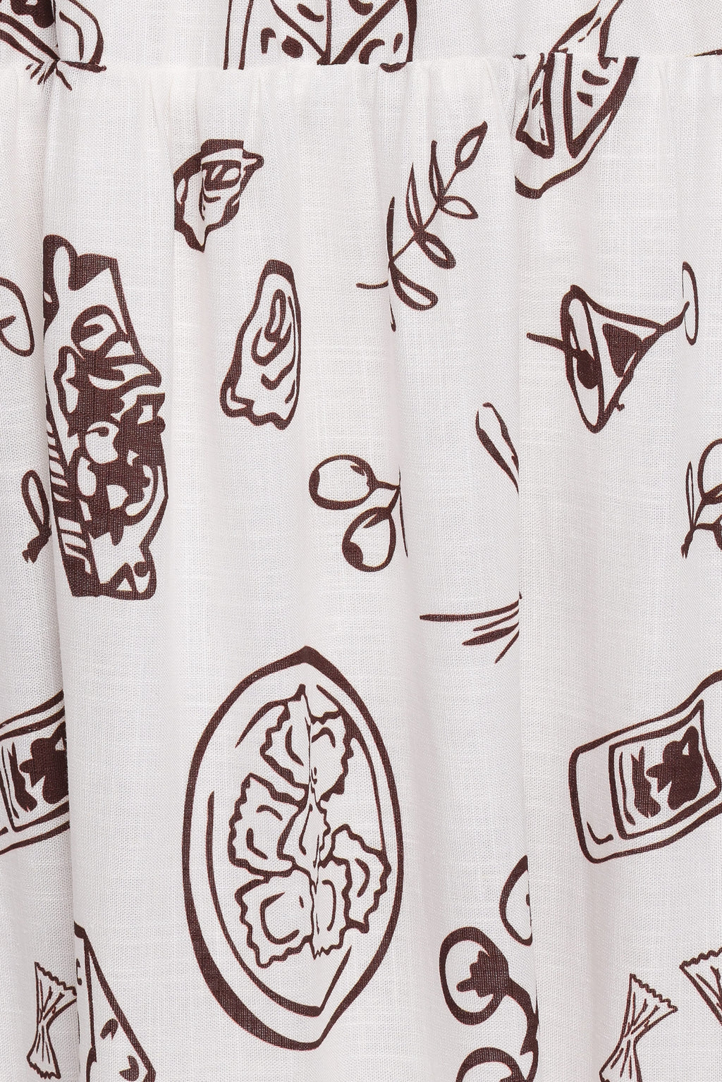 Curtain with brown cocktail-themed pattern on a white background
