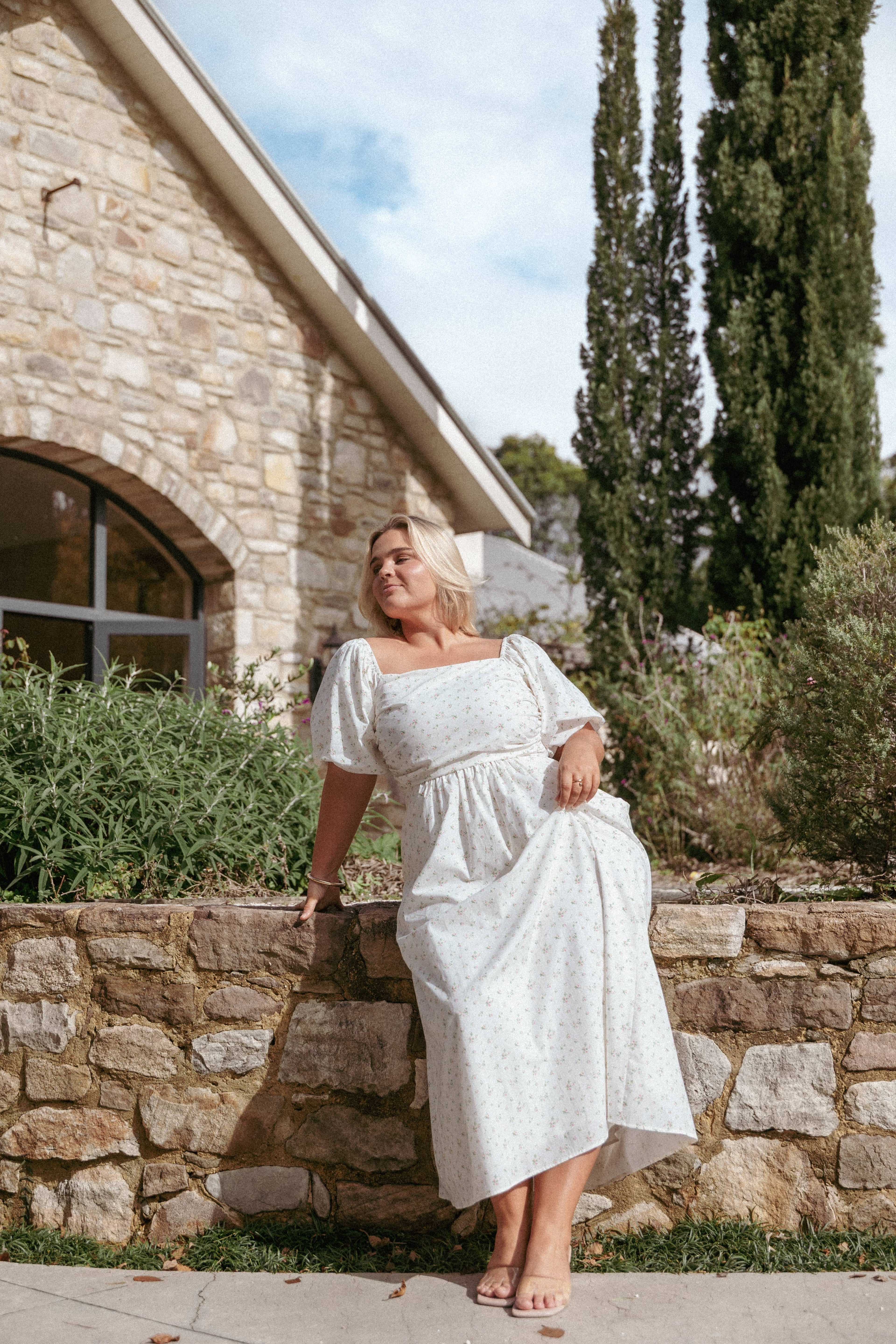 Clo Puff Sleeve Midi Dress - White Betty