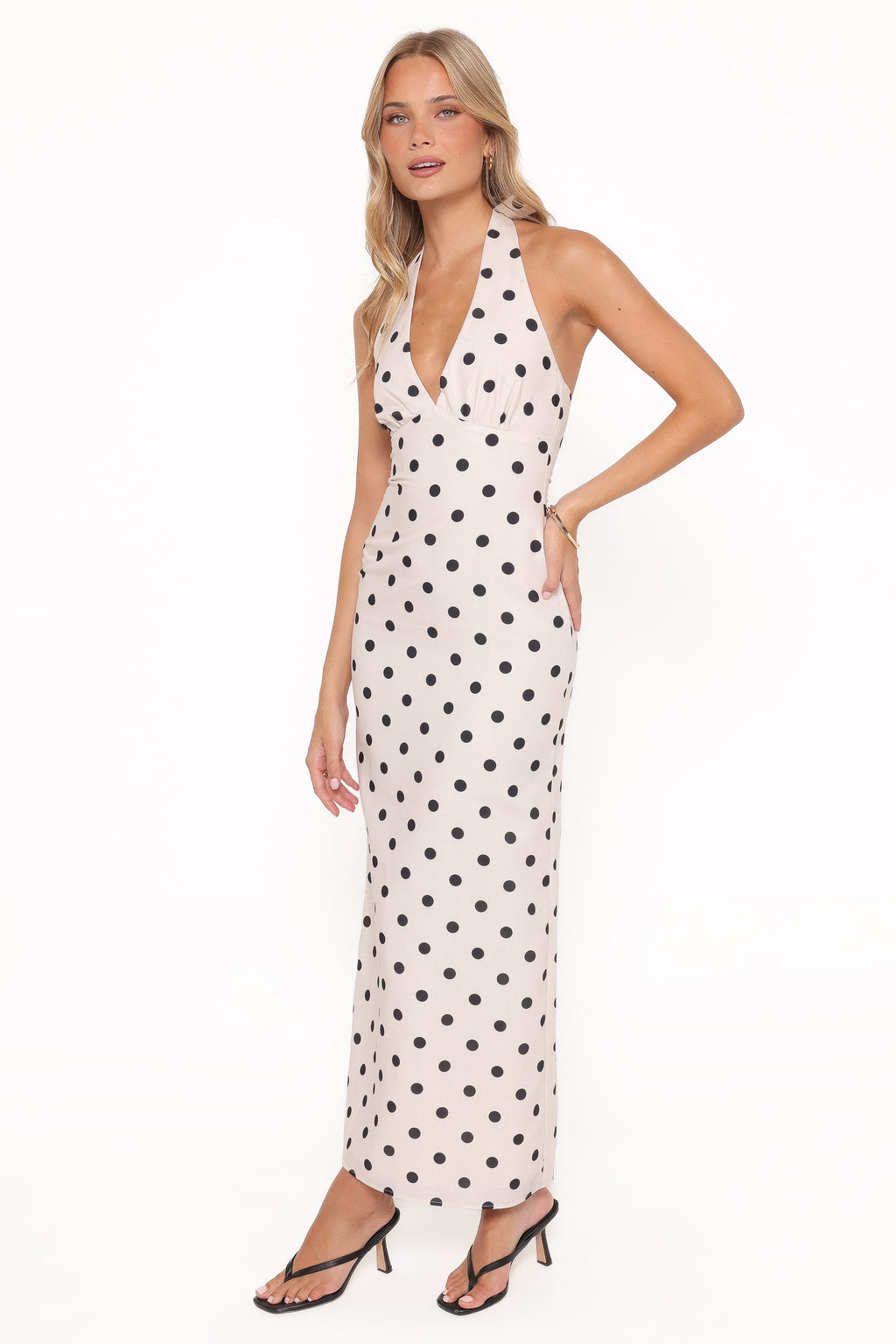 Adora Halterneck Maxi Dress - White Polka Dot