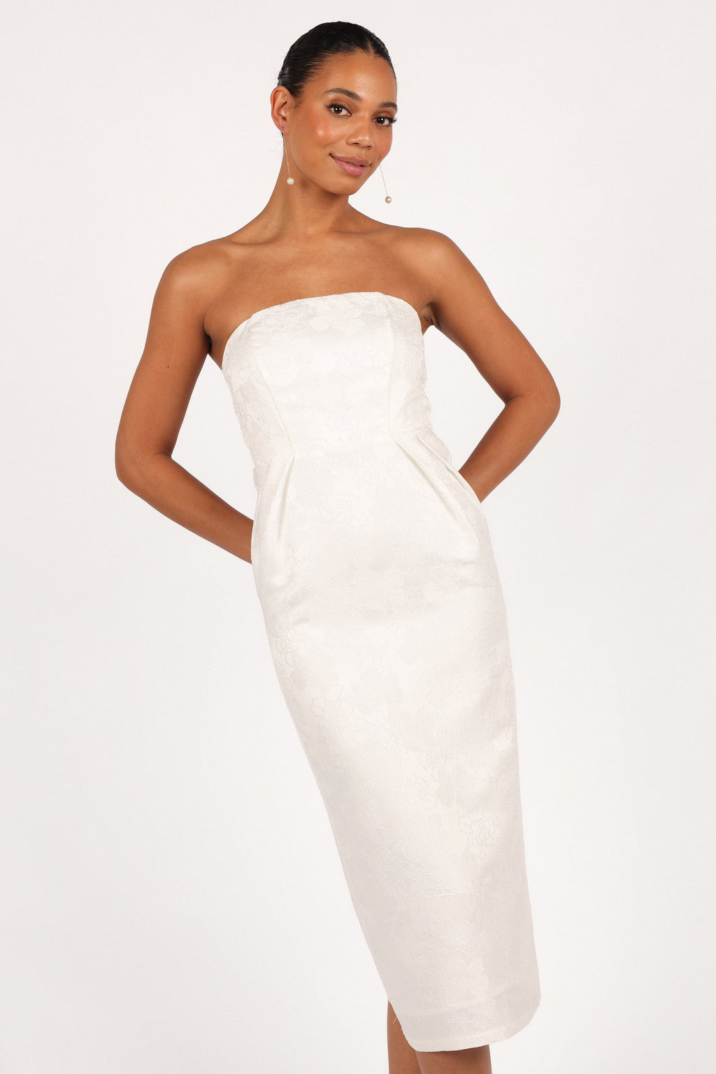 Avah Strapless Midi Dress - White