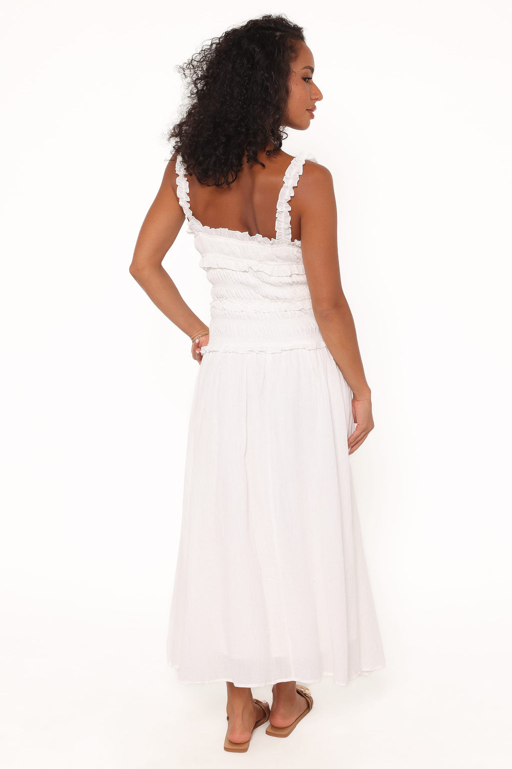 Enola Gather Midi Dress - White