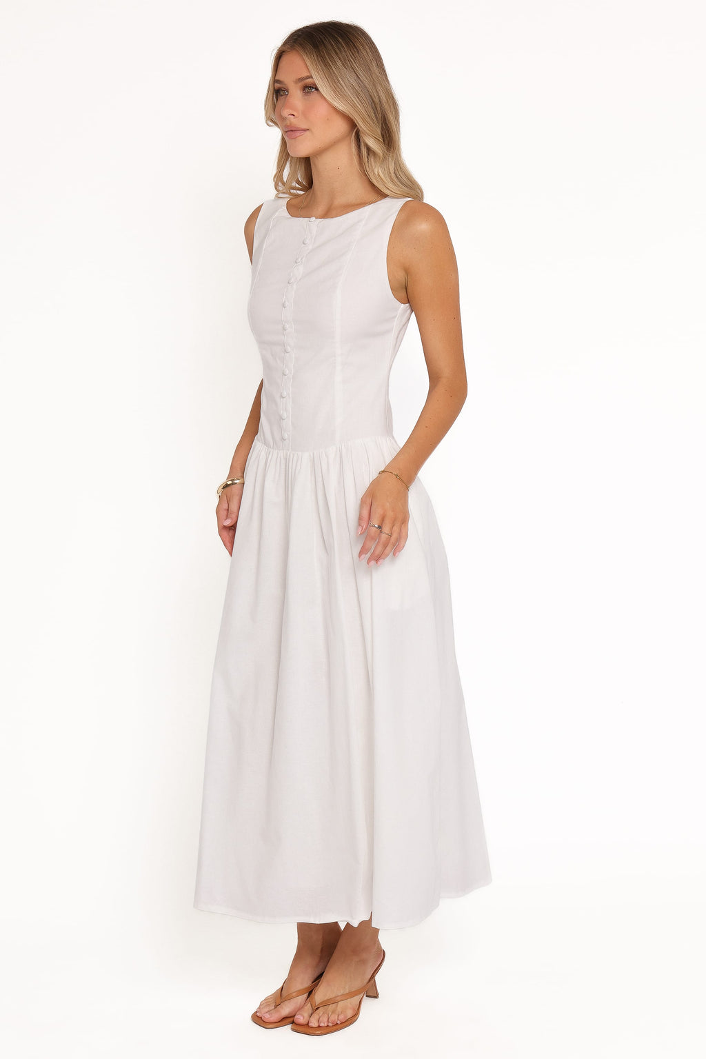 Evie Button Front Maxi Dress - White