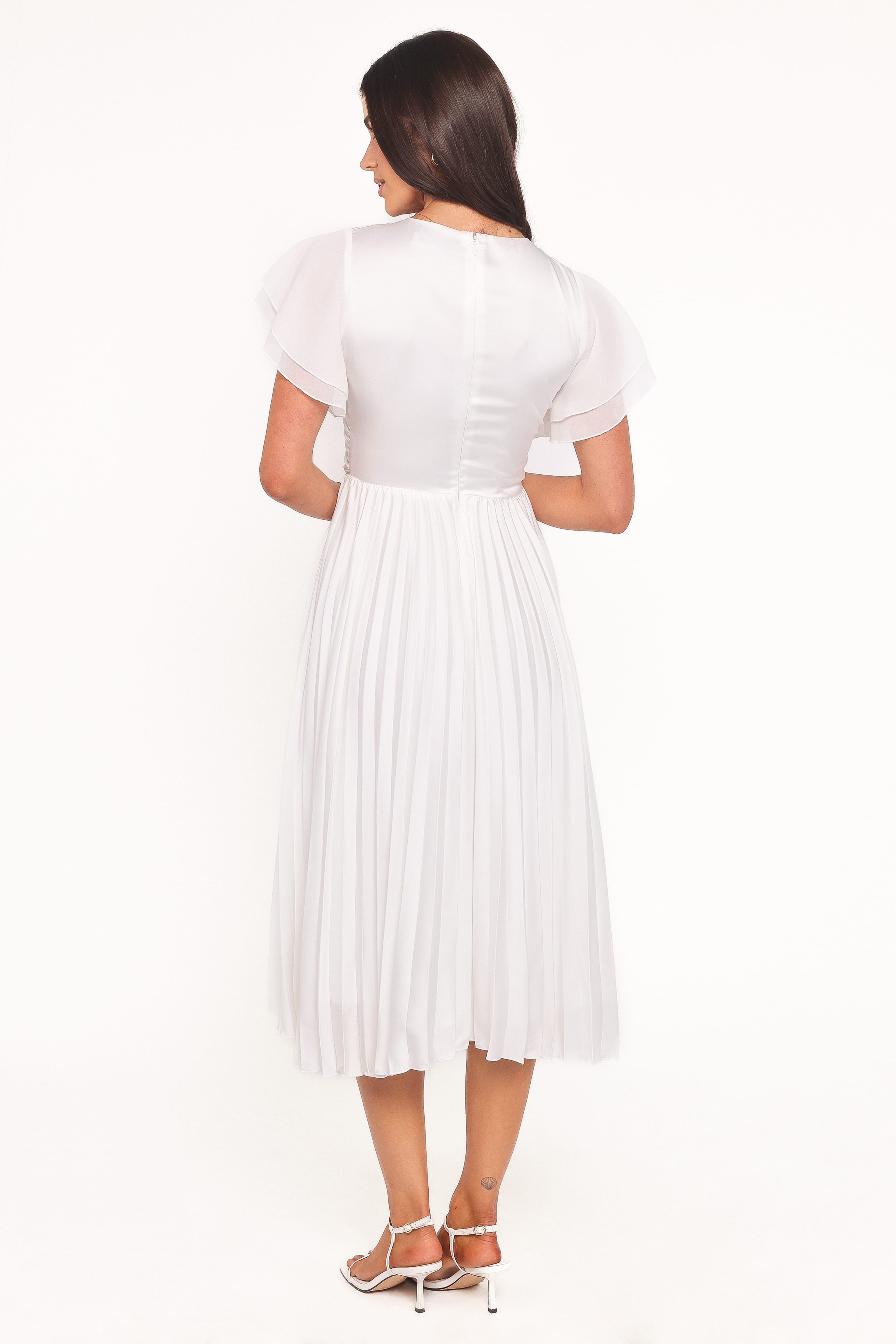 Nova Flutter Sleeve Midi Dress - White